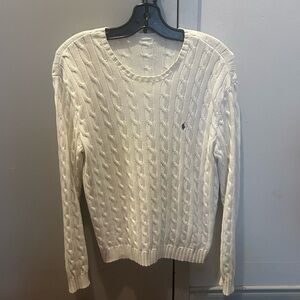 Ralph Lauren Cream Cable-Knit Scoop Neck Sweater
